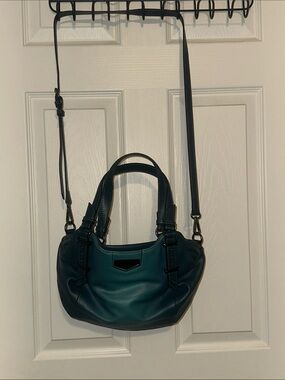 Vera Wang Teal Leather Satchel with Crossbody Strap